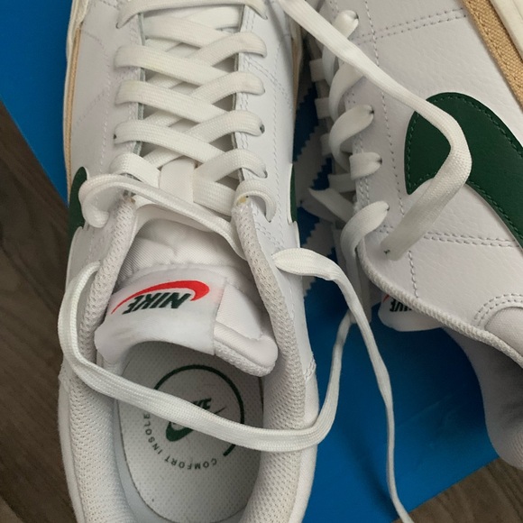 Nike Court Legacy Lift Platform White and Green Sneakers with Tan Accents - Picture 6 of 7